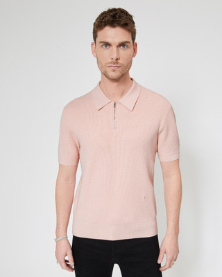 Pink polo-neck zip sweater