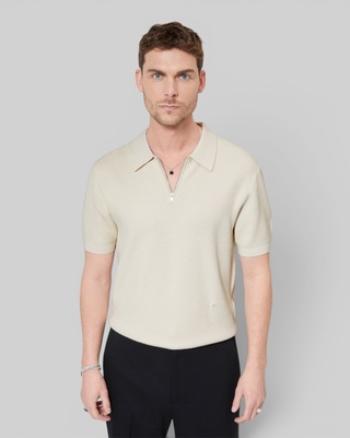 Beige polo-neck zip sweater