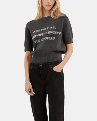 Short sleeved screen printed sweater