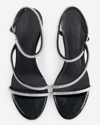 Heeled sandals with black rhinestones