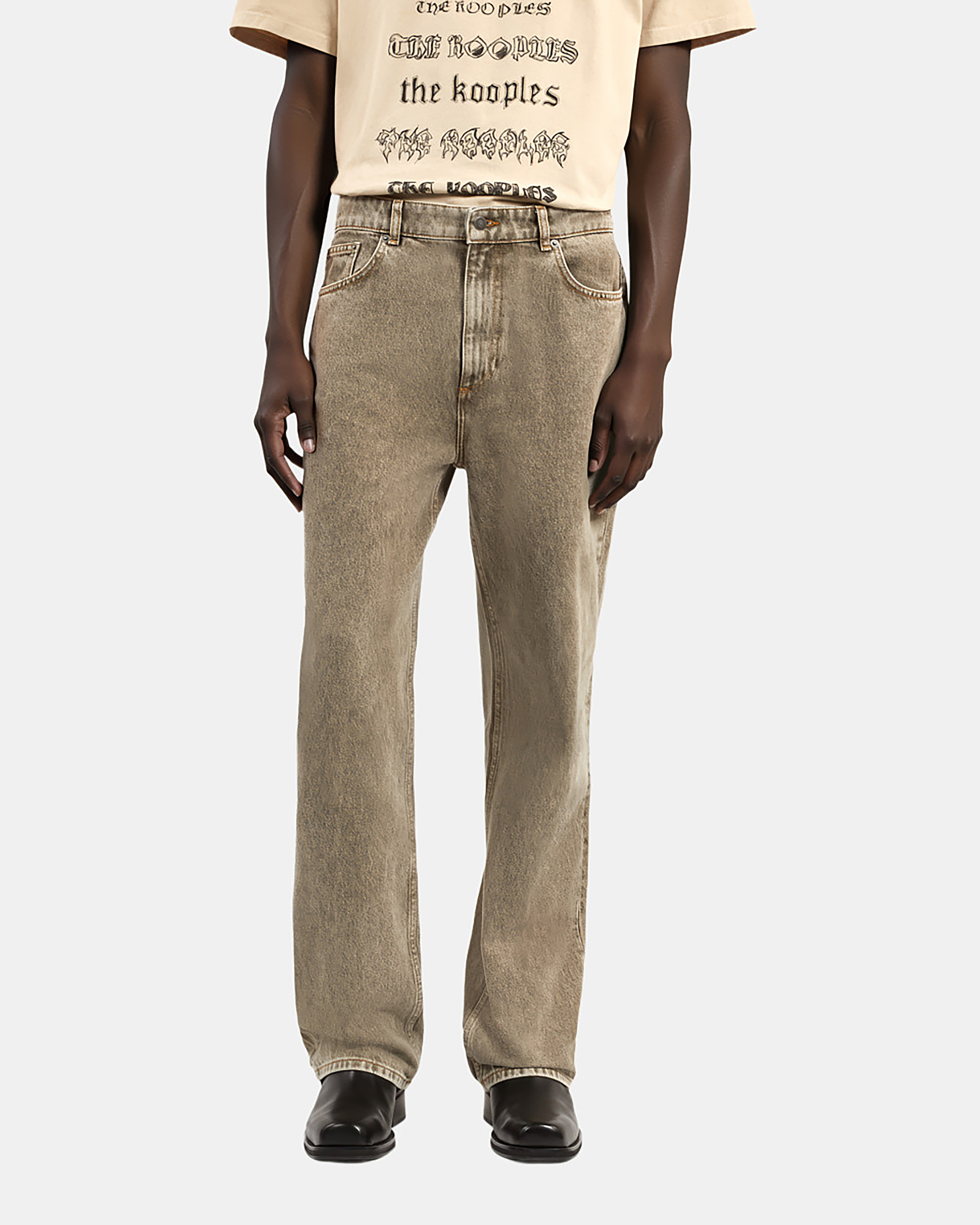 Straight-cut olive jeans