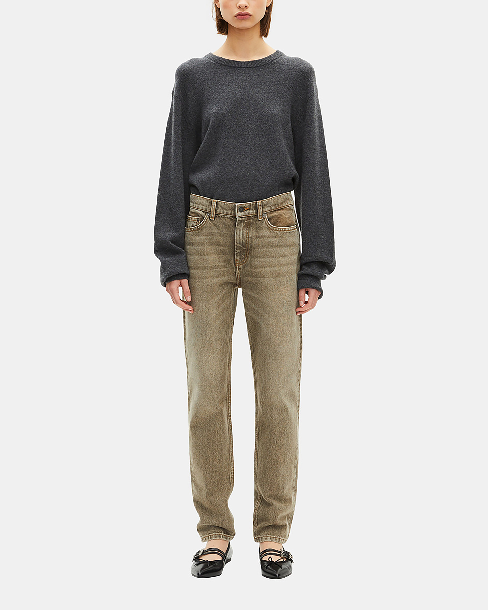 Wide-leg olive jeans
