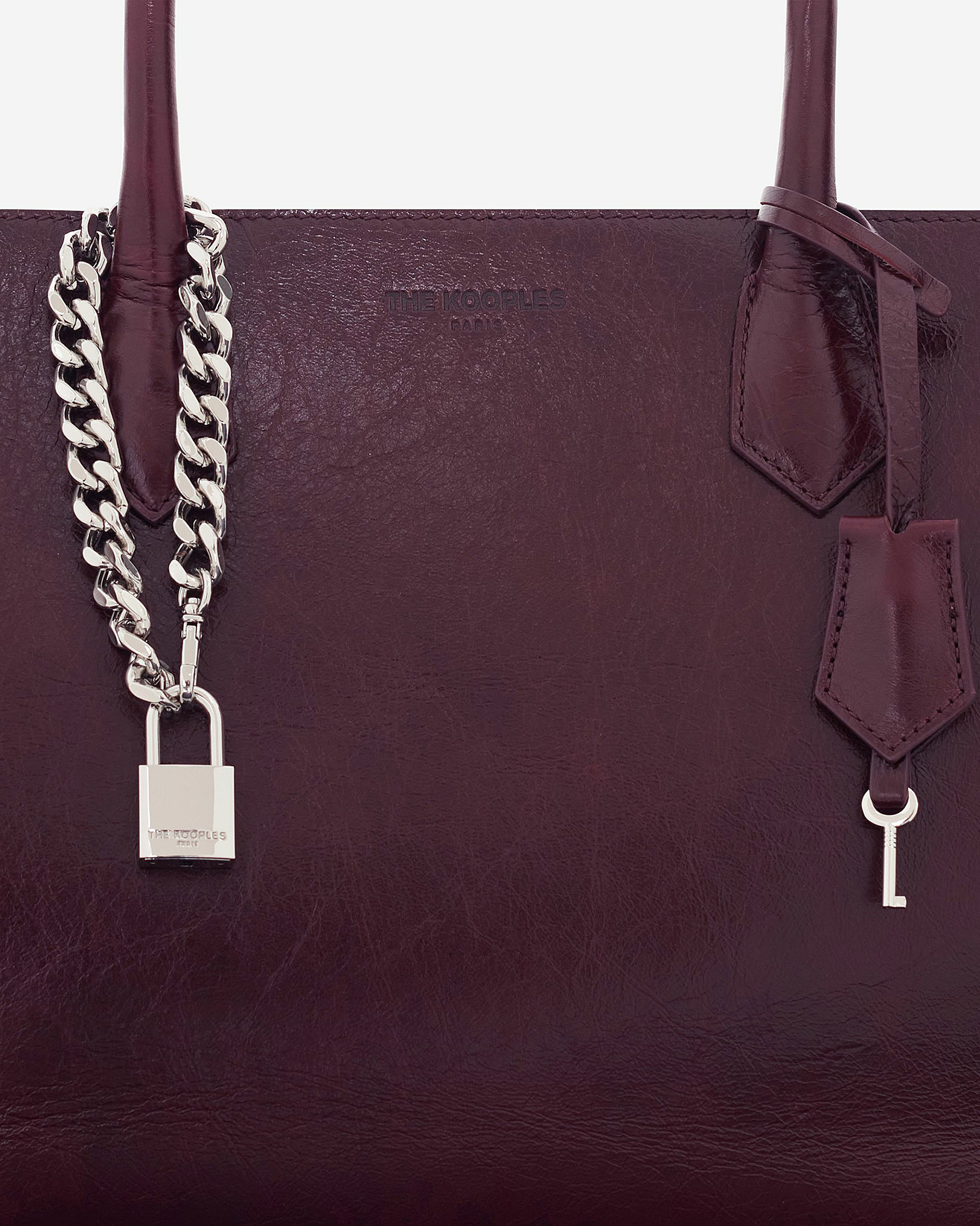 Ming L tote bag in burgundy cracked leather