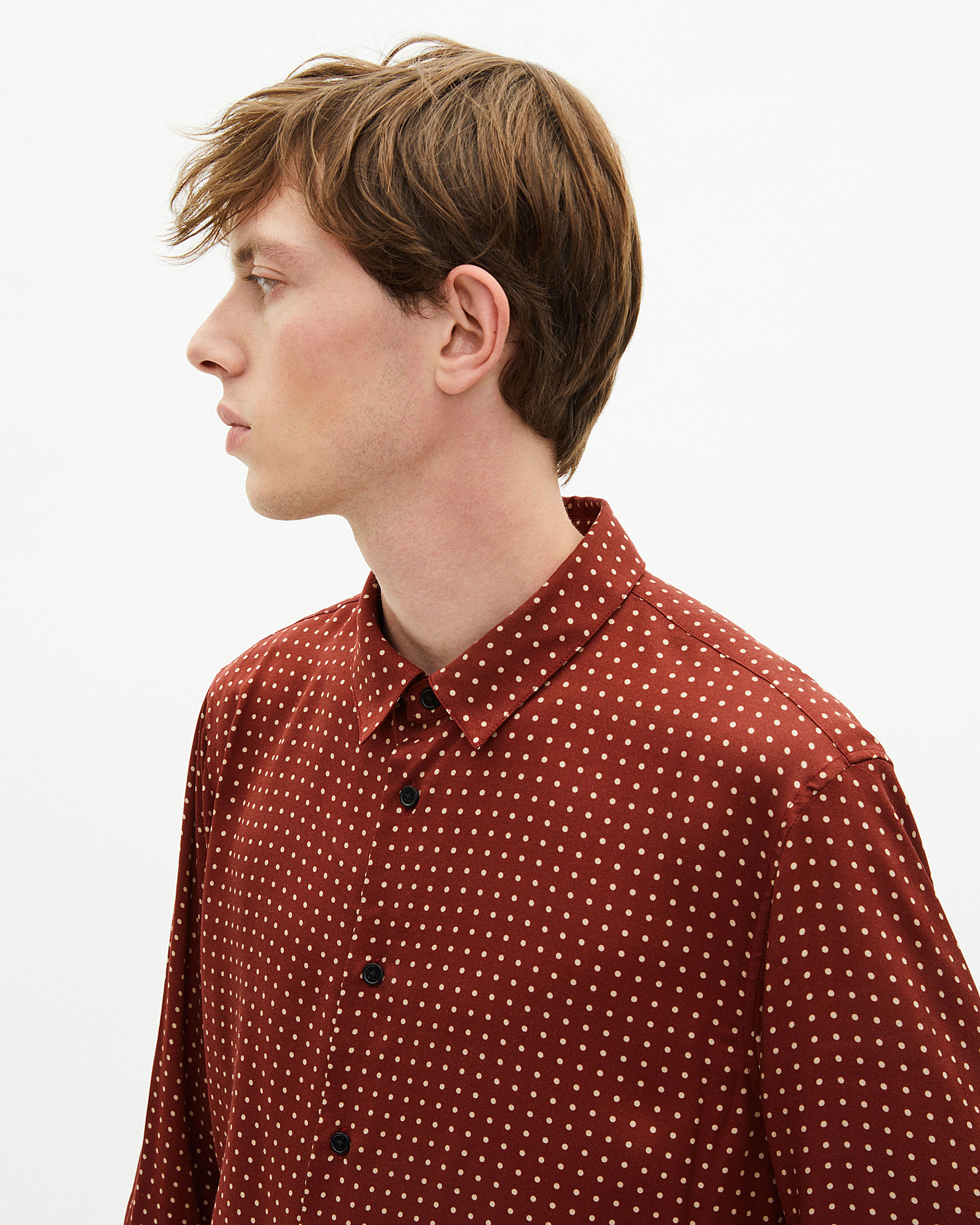 Burgundy polka-dot shirt