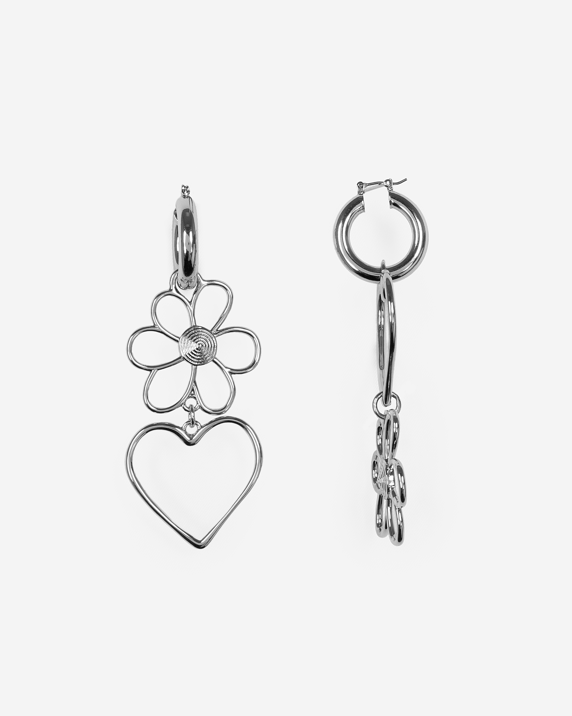 Silver heart and flower earrings