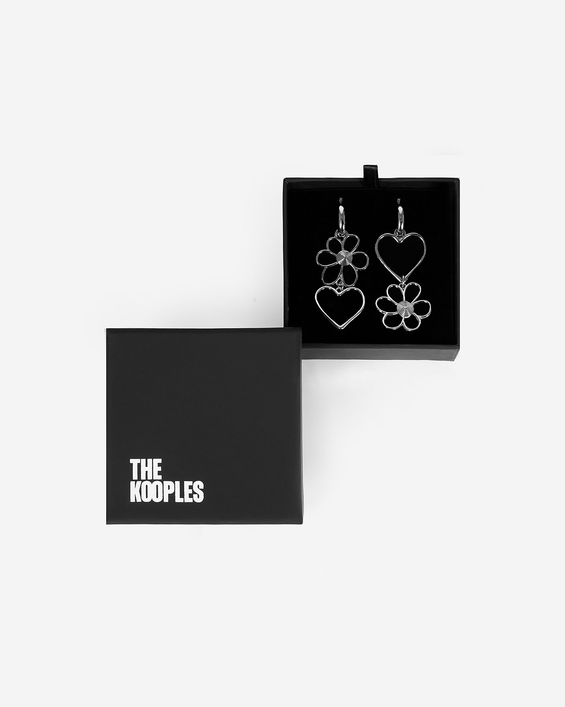 Silver heart and flower earrings