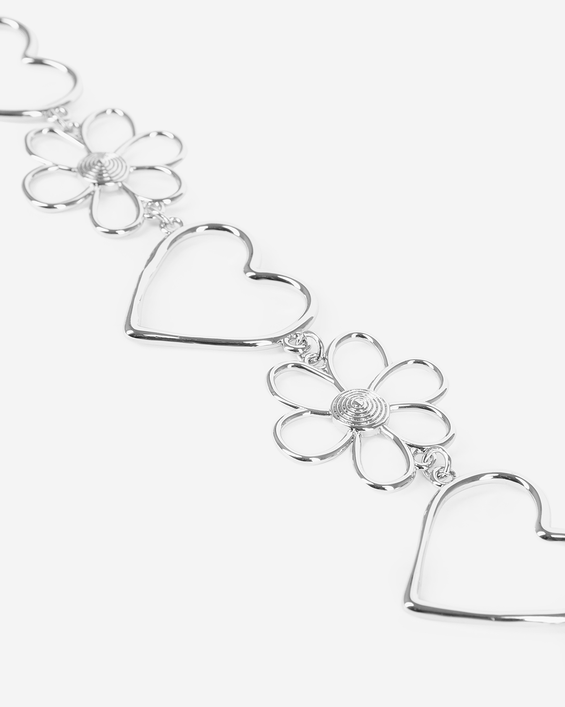 Silver heart and flower choker necklace