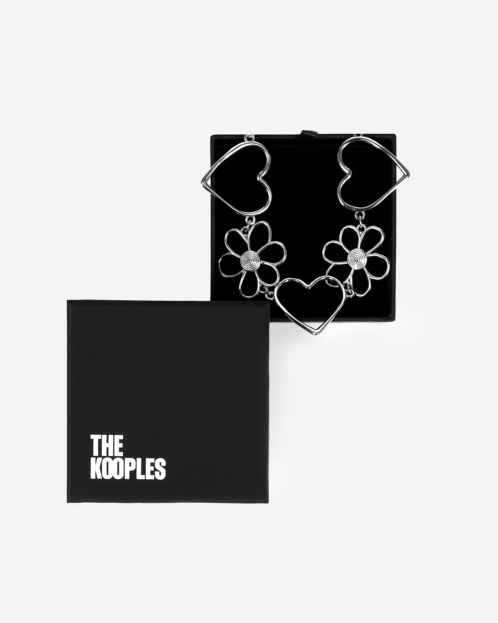 Silver heart and flower choker necklace