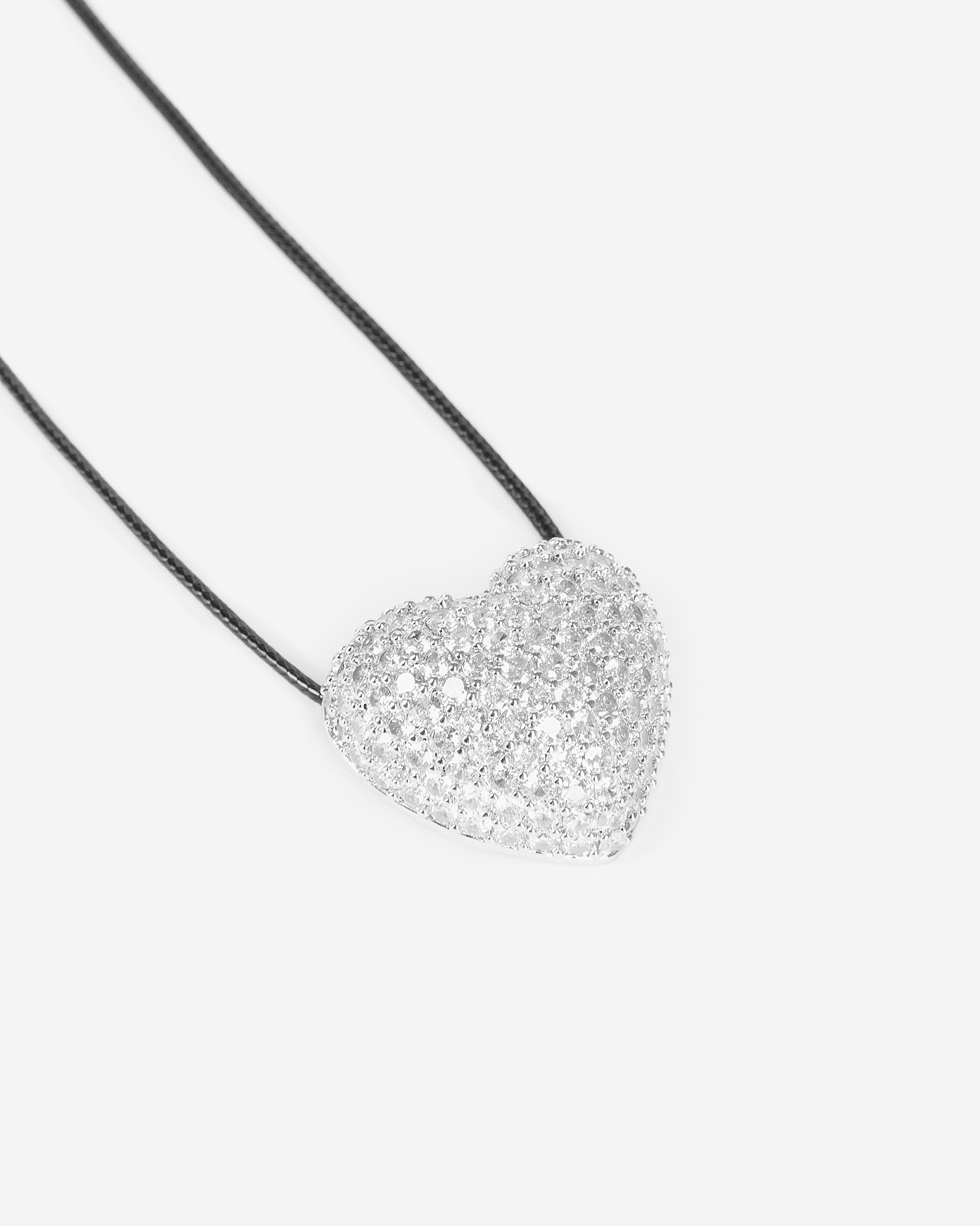 Silver Heart Pendant Necklace with Rhinestones