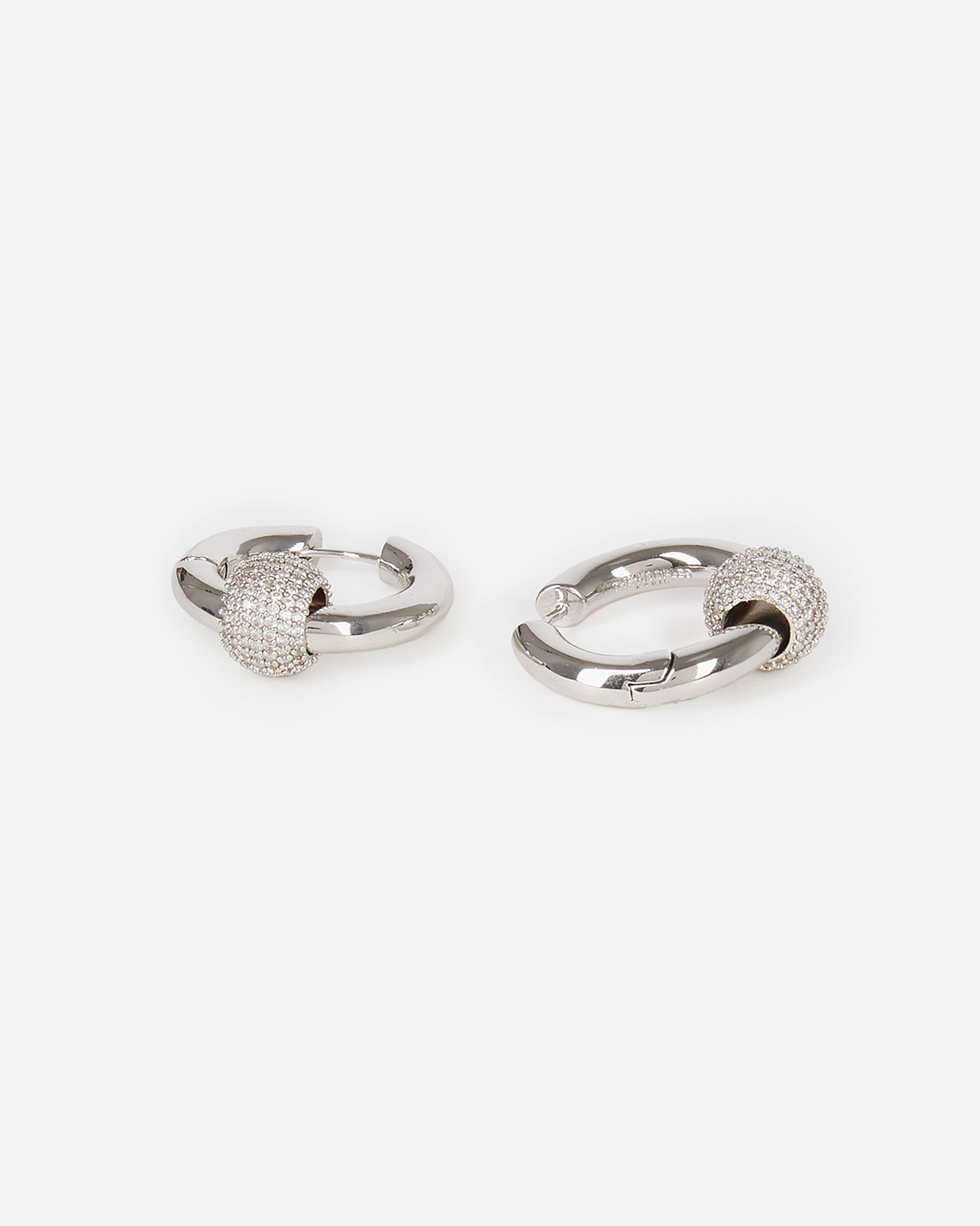 Silver hoop earrings with rhinestones