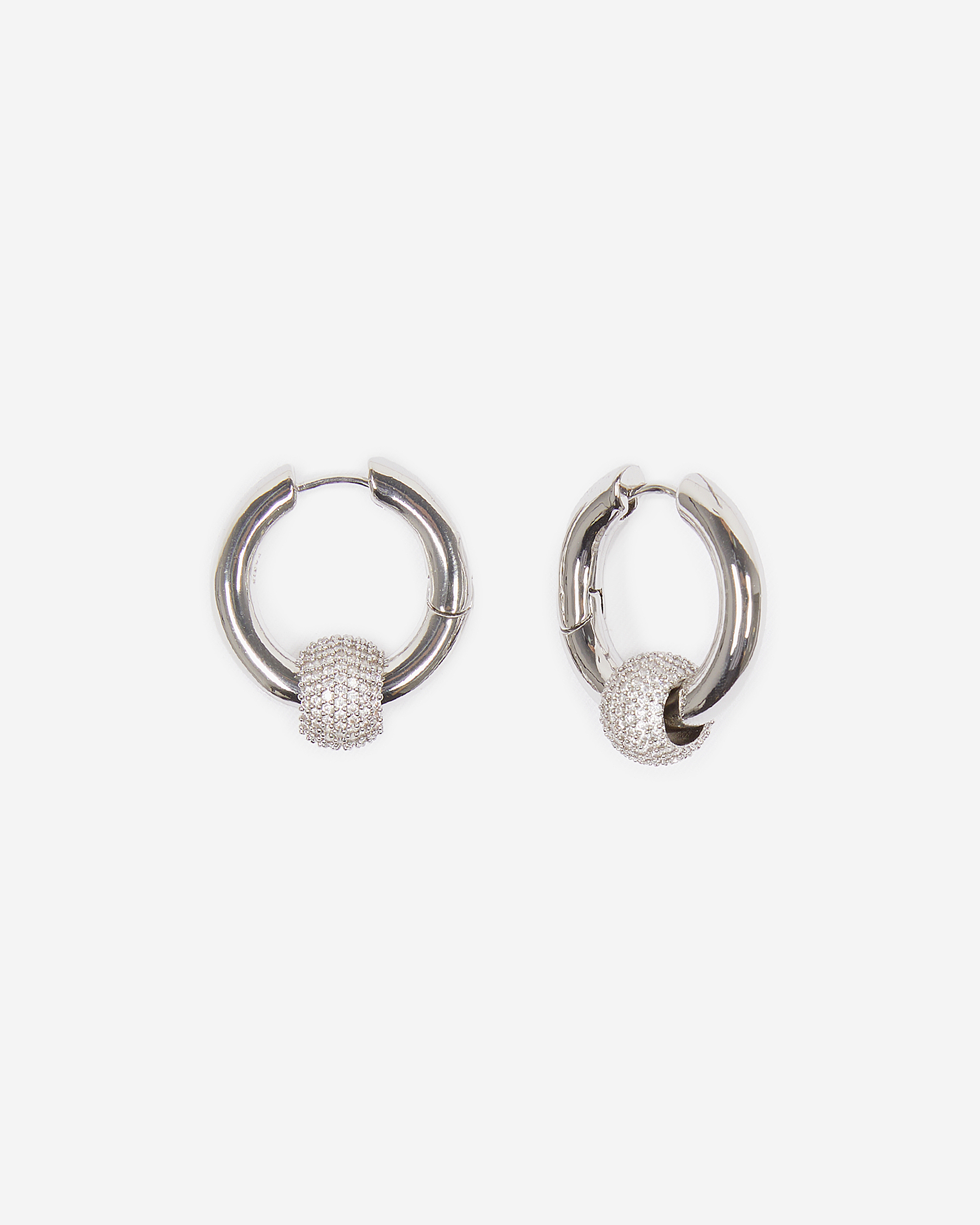 Silver hoop earrings with rhinestones