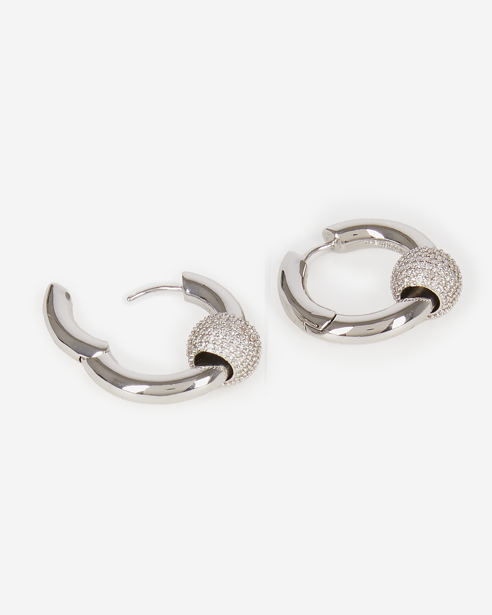 Silver hoop earrings with rhinestones
