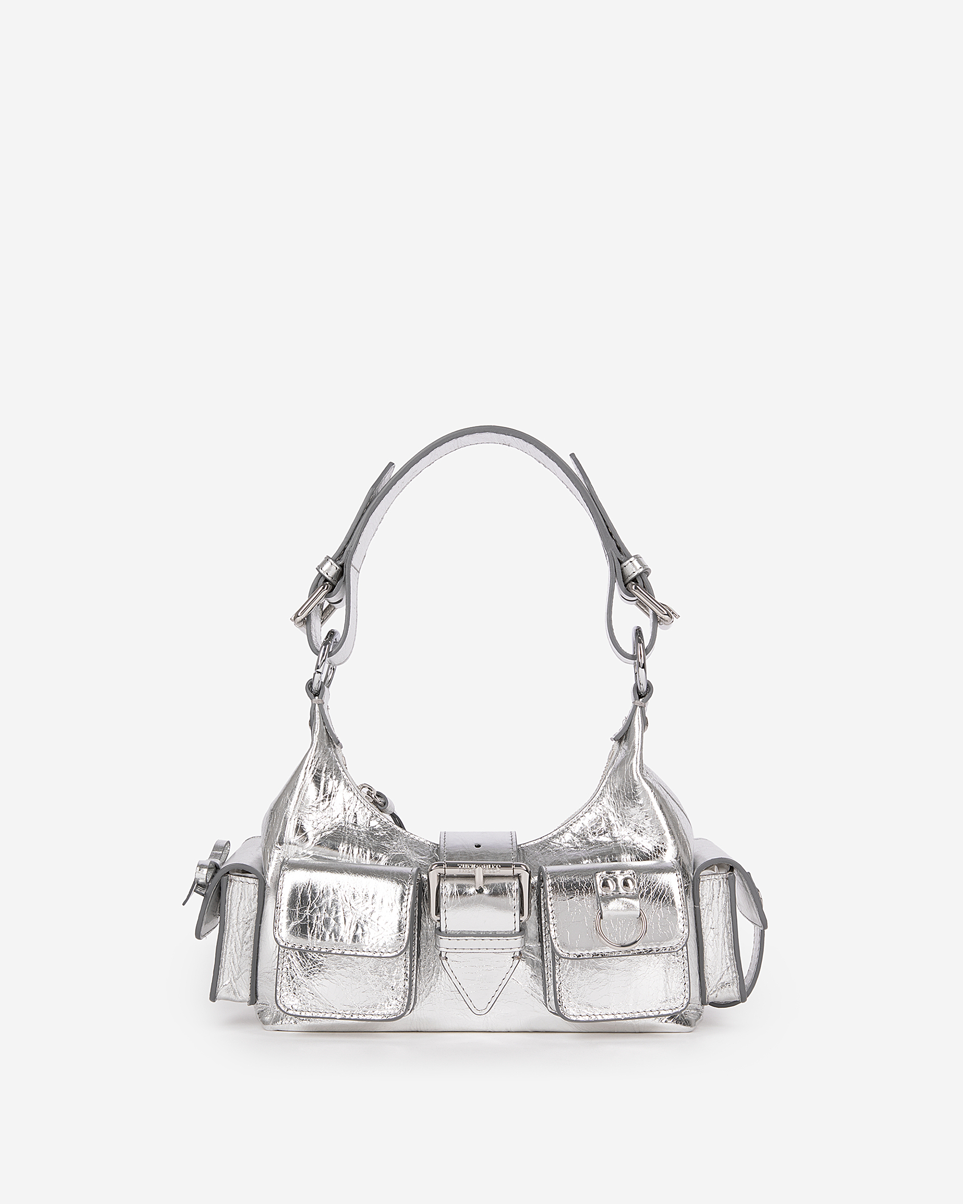 Amelia small bag in silver crackle leather