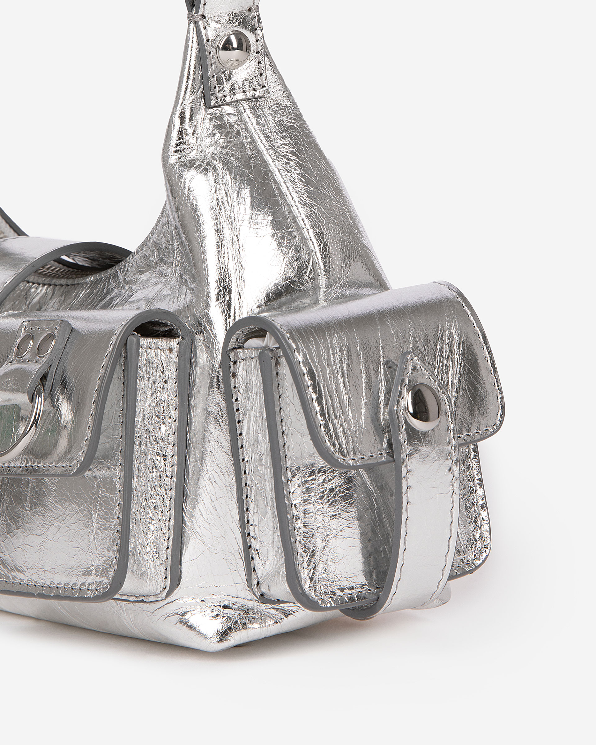 Amelia small bag in silver crackle leather