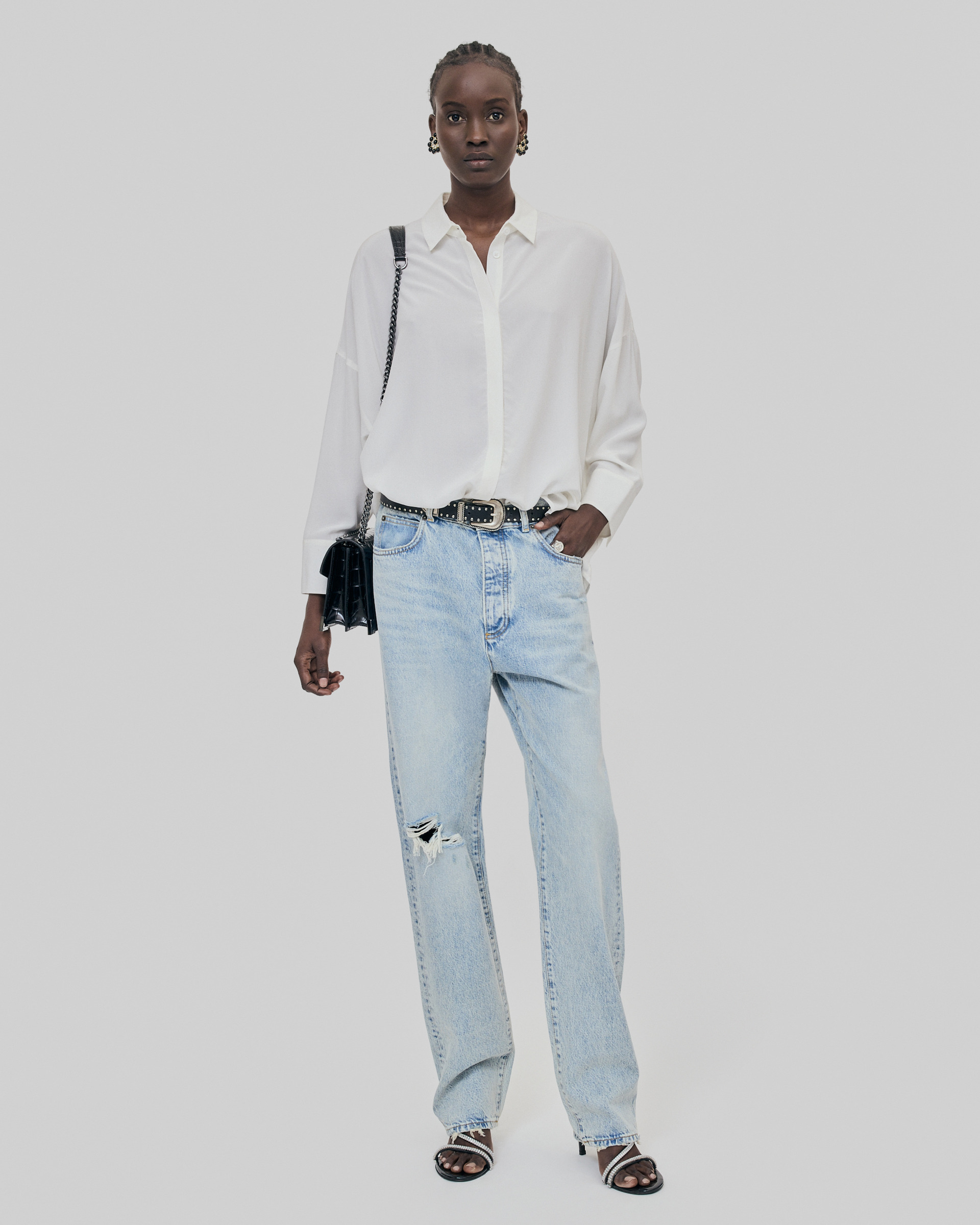 Loose white washed silk shirt