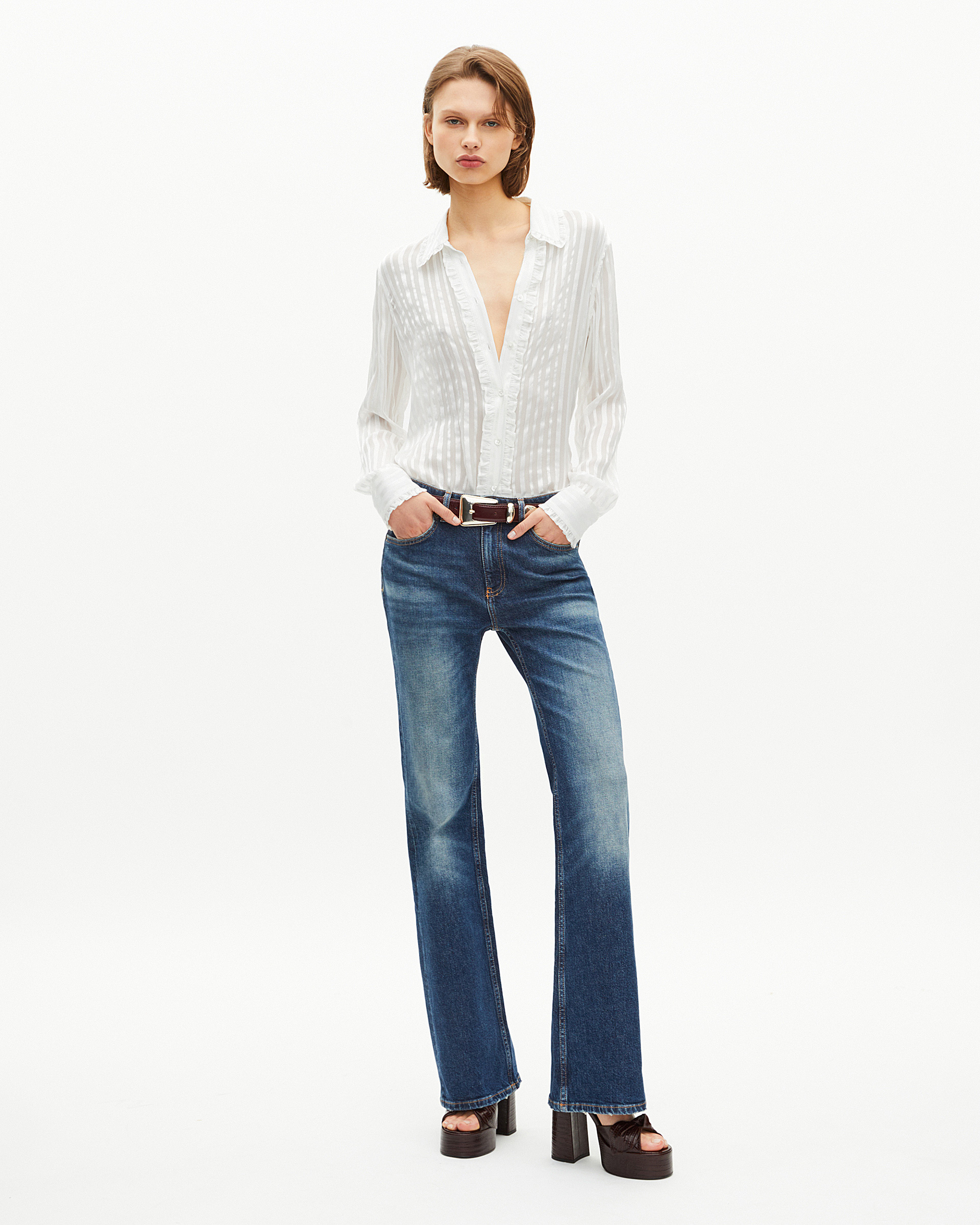 White silk ruffled shirt