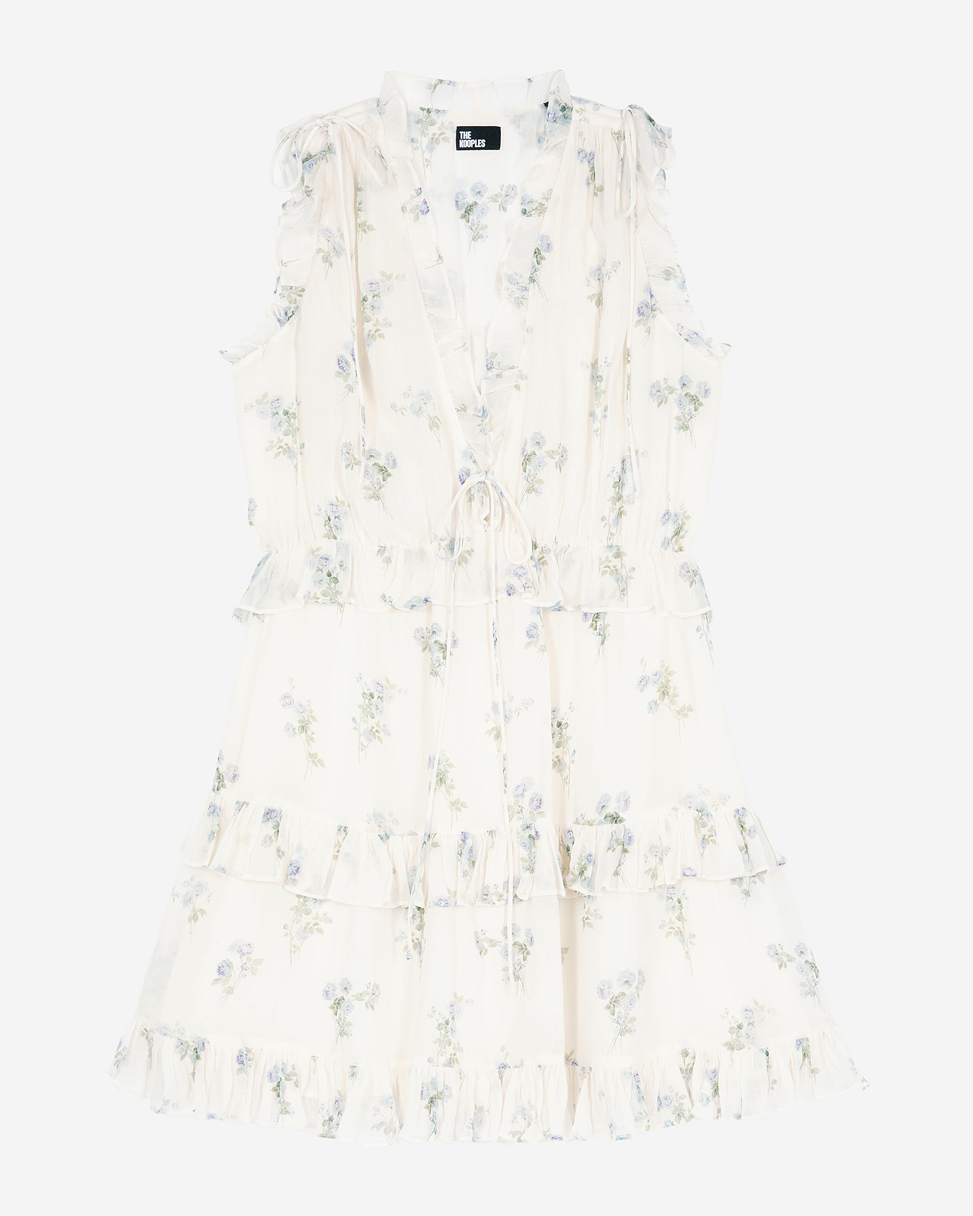 White floral print short dress with ruffles