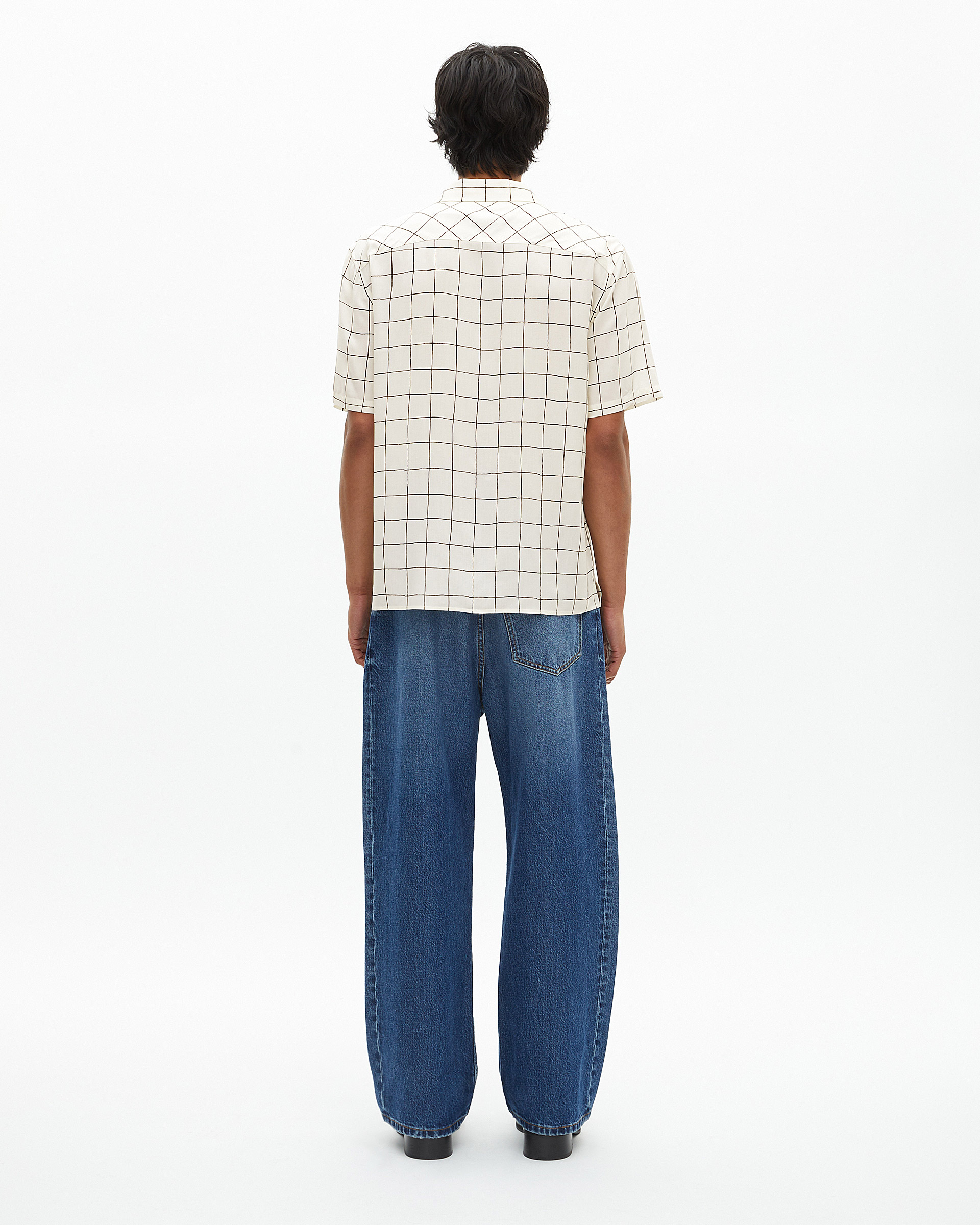 Short-sleeved plaid shirt, ecru