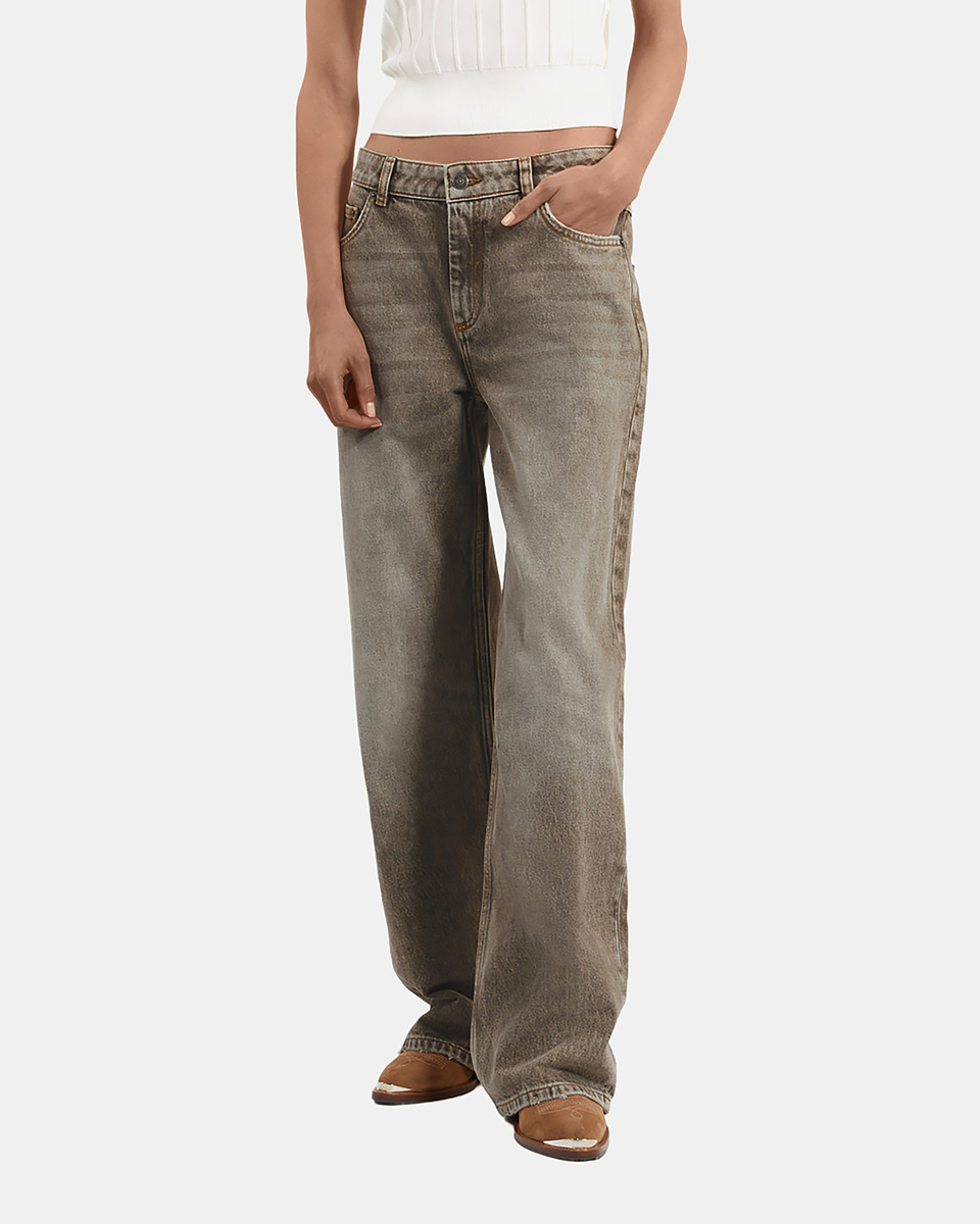 Wide-leg olive jeans