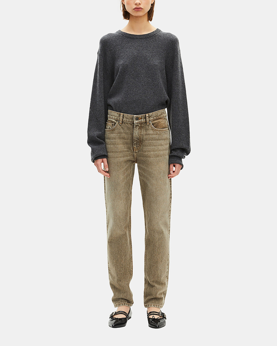 Wide-leg olive jeans