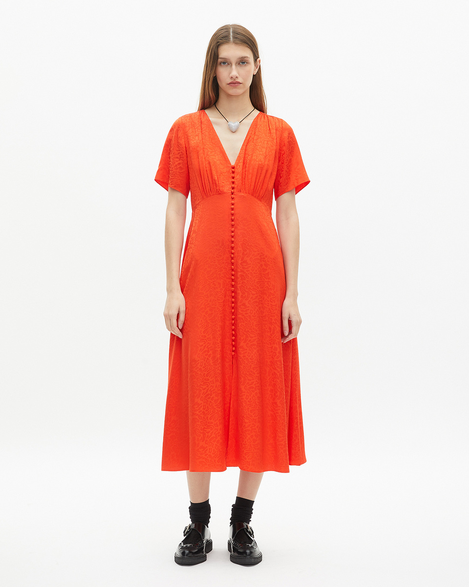 Orange leopard jacquard maxi dress