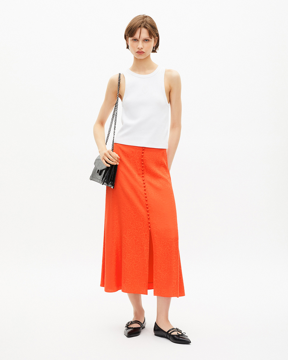 Long skirt in orange jacquard