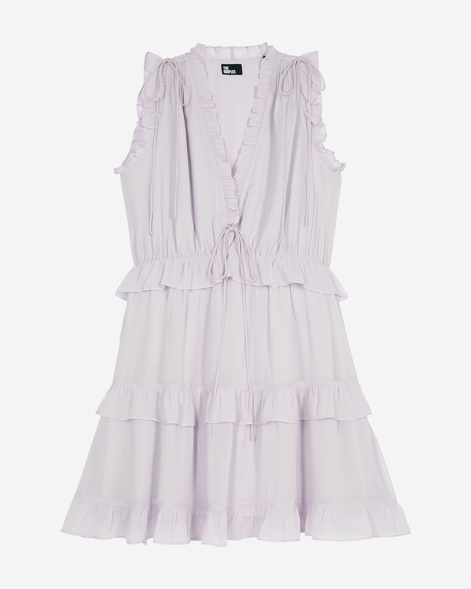 Short dress with lilac ruffles