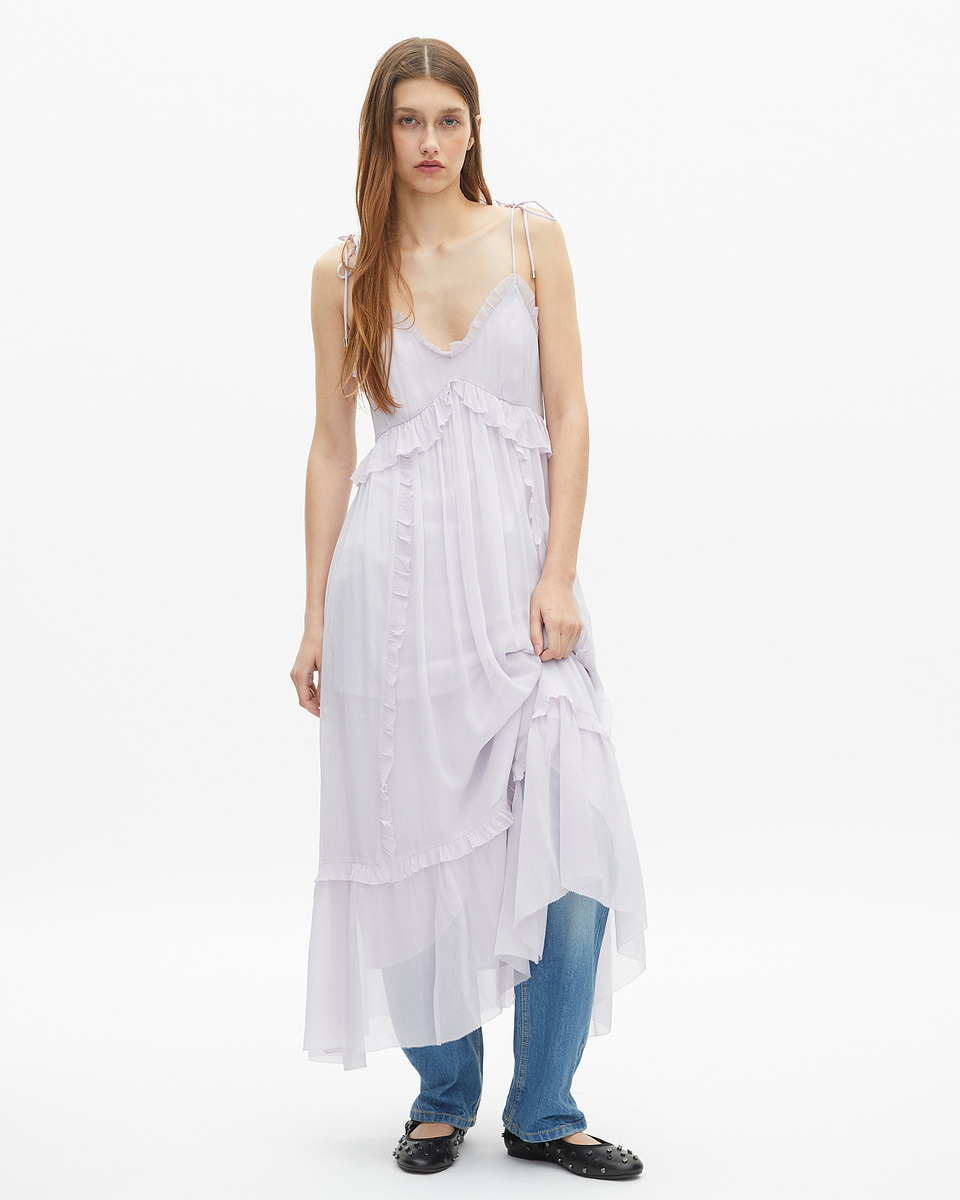 Long dress with lilac ruffles