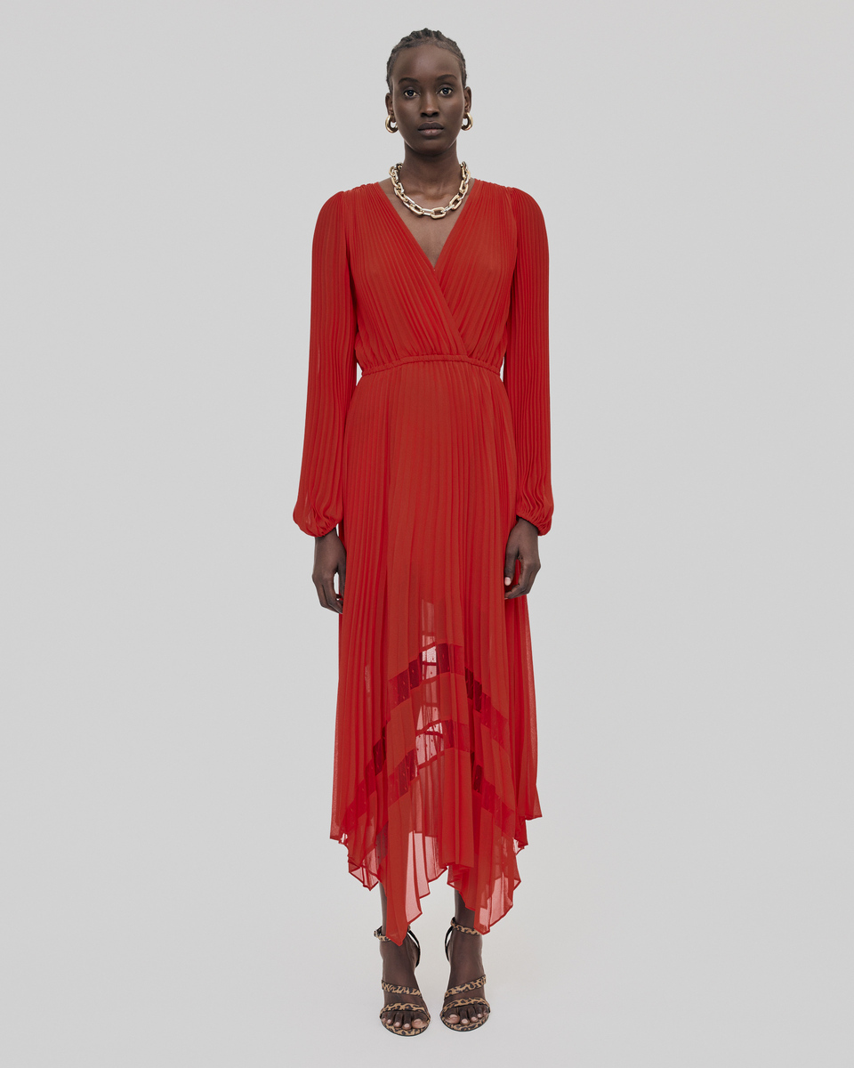Red pleated long dress