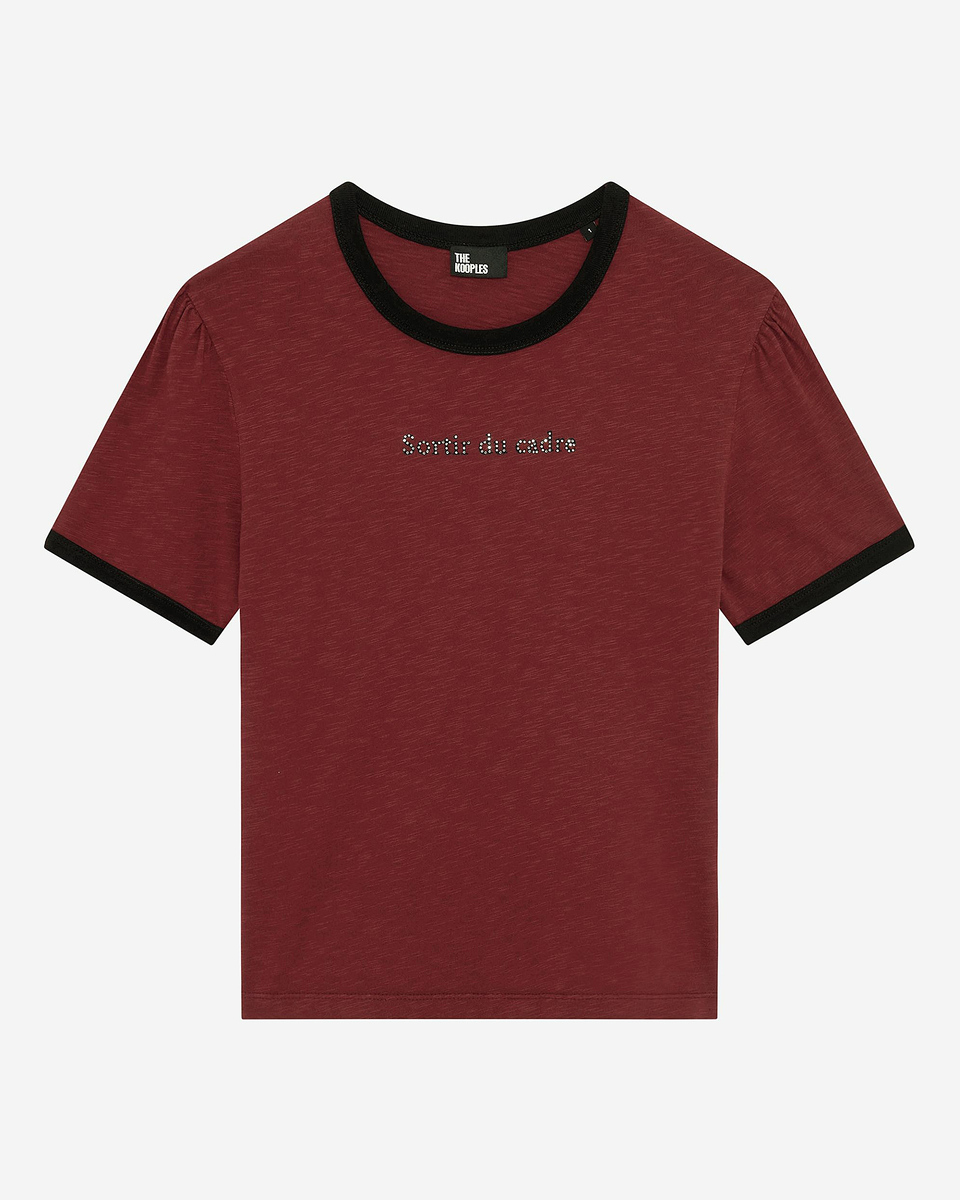 T-shirt with red rhinestone screen print