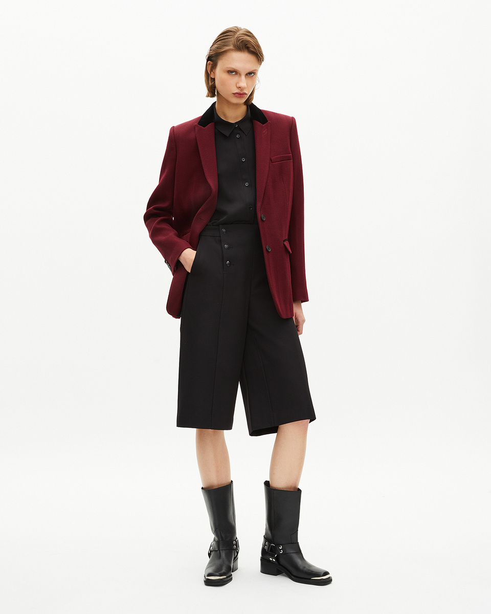 Jacket with burgundy velvet collar
