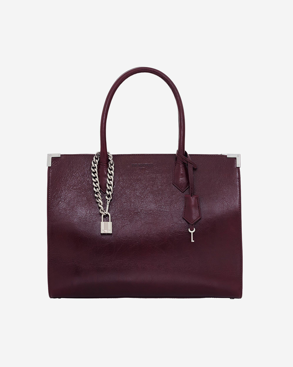 Ming L tote bag in burgundy cracked leather