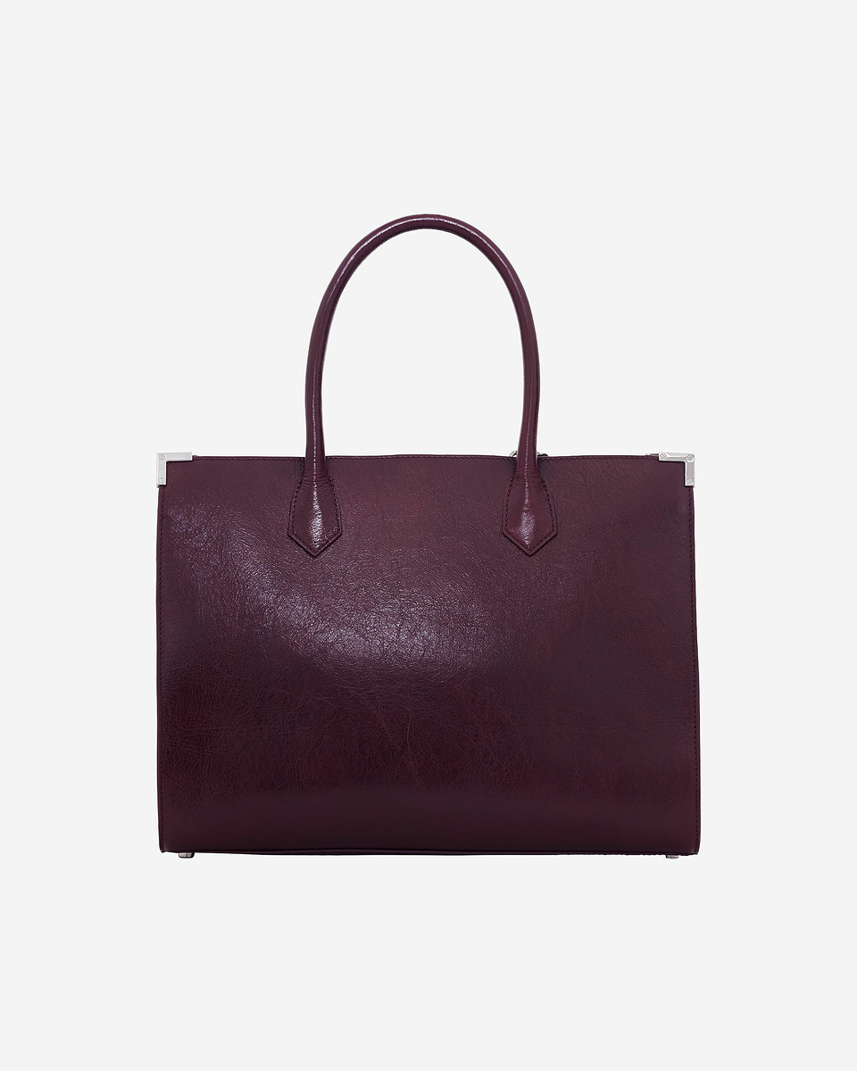 Ming L tote bag in burgundy cracked leather