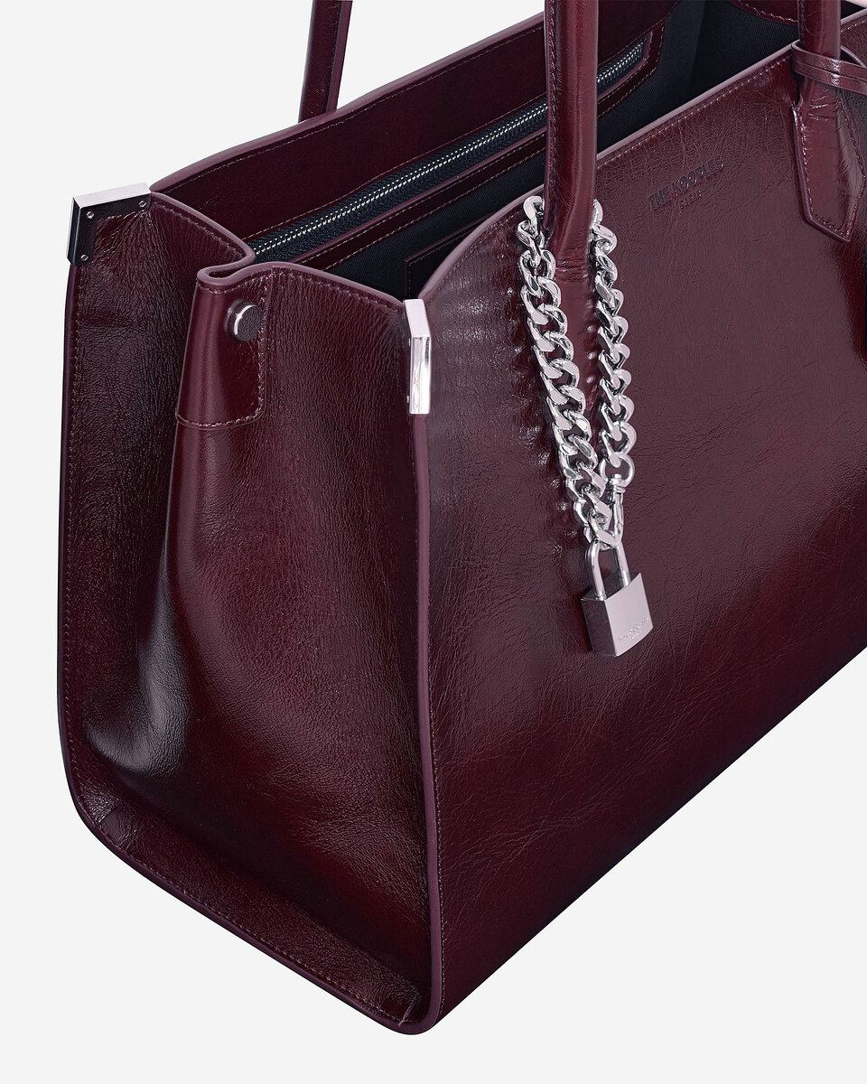 Ming L tote bag in burgundy cracked leather