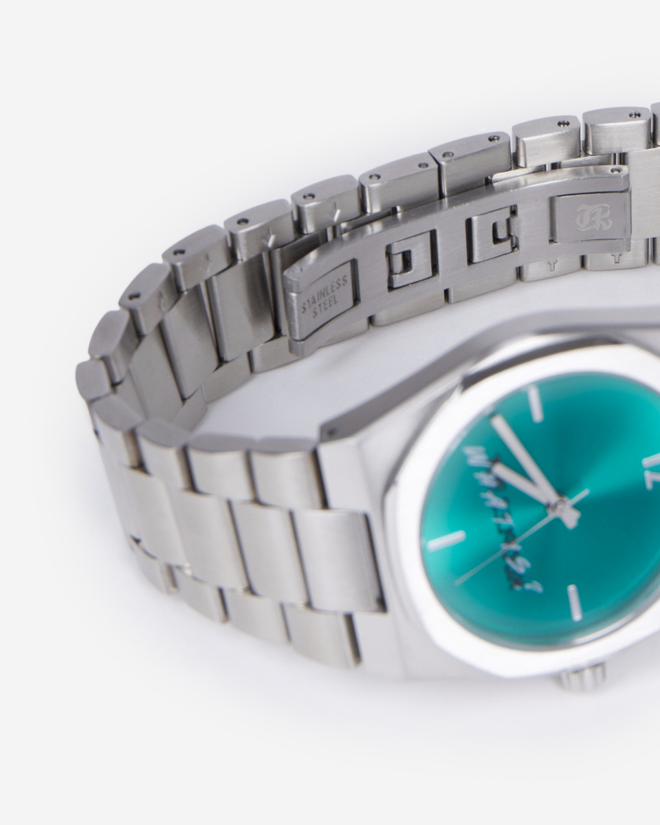 Silver 'What Is' Watch with Green Dial