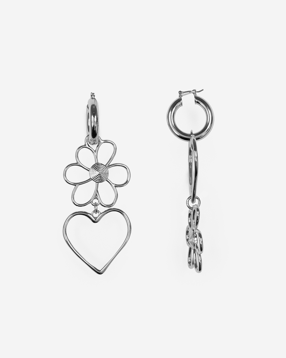 Silver heart and flower earrings