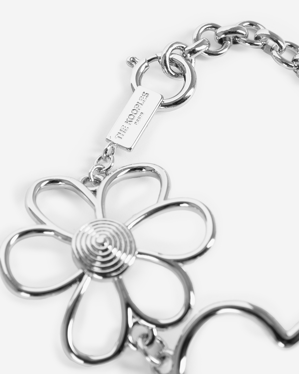 Silver hearts and flowers bracelet