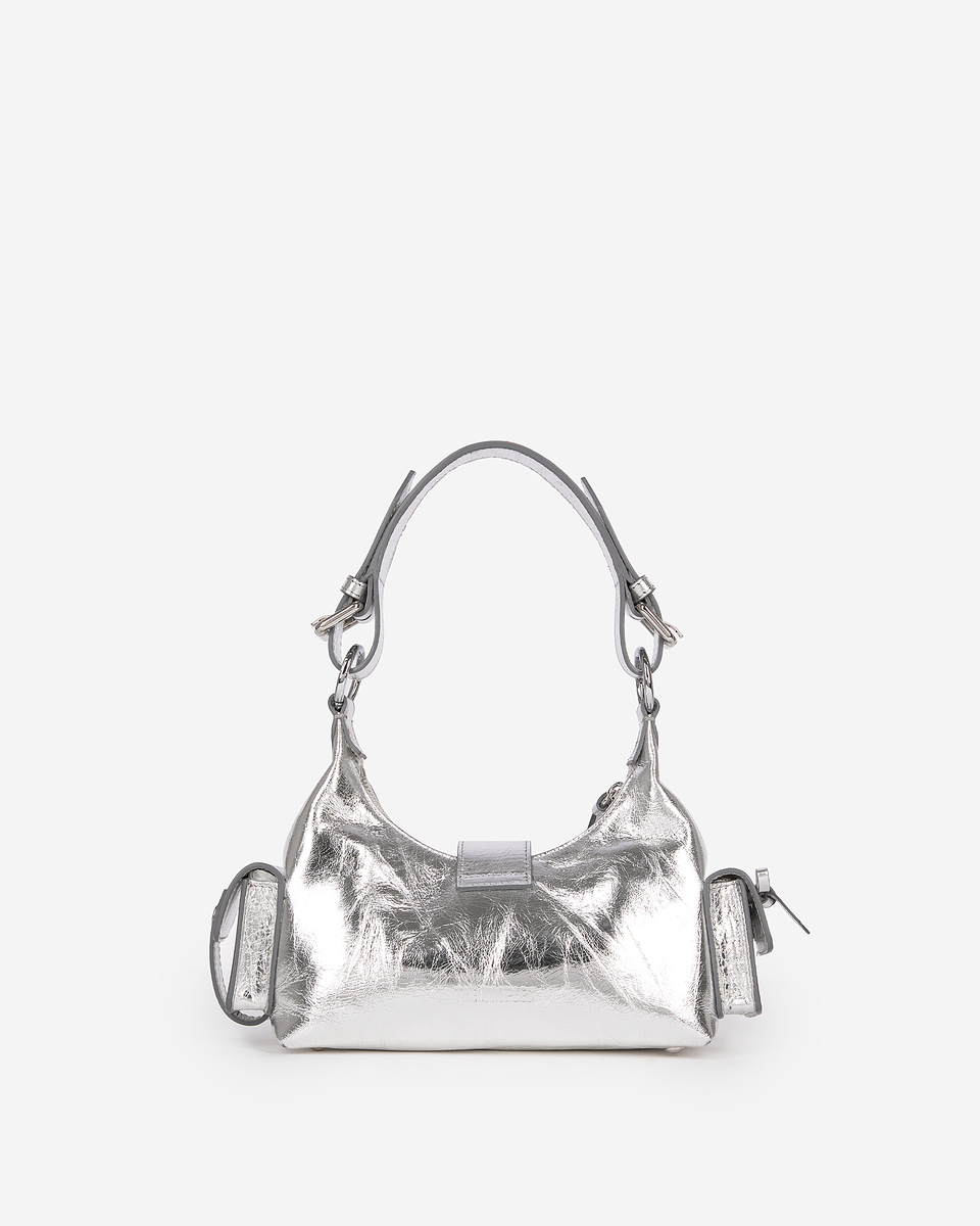 Amelia small bag in silver crackle leather