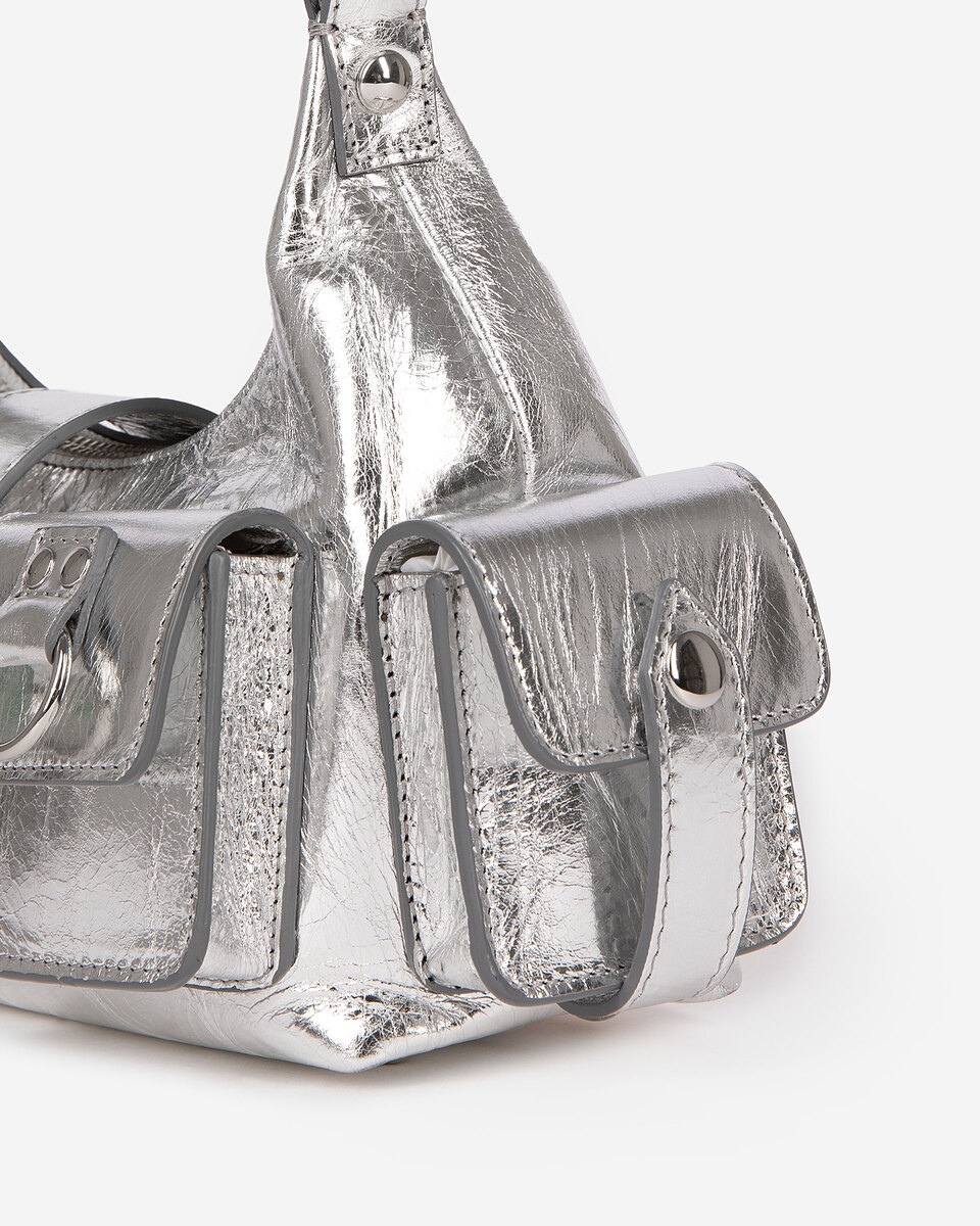 Amelia small bag in silver crackle leather
