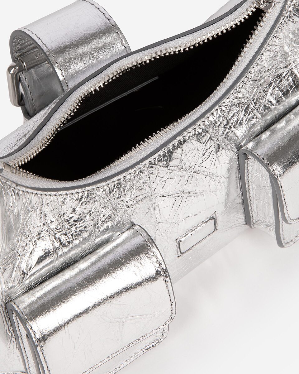 Amelia small bag in silver crackle leather