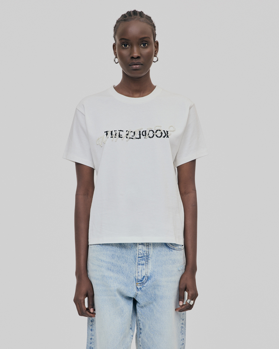 'What Is' T-shirt with white beads