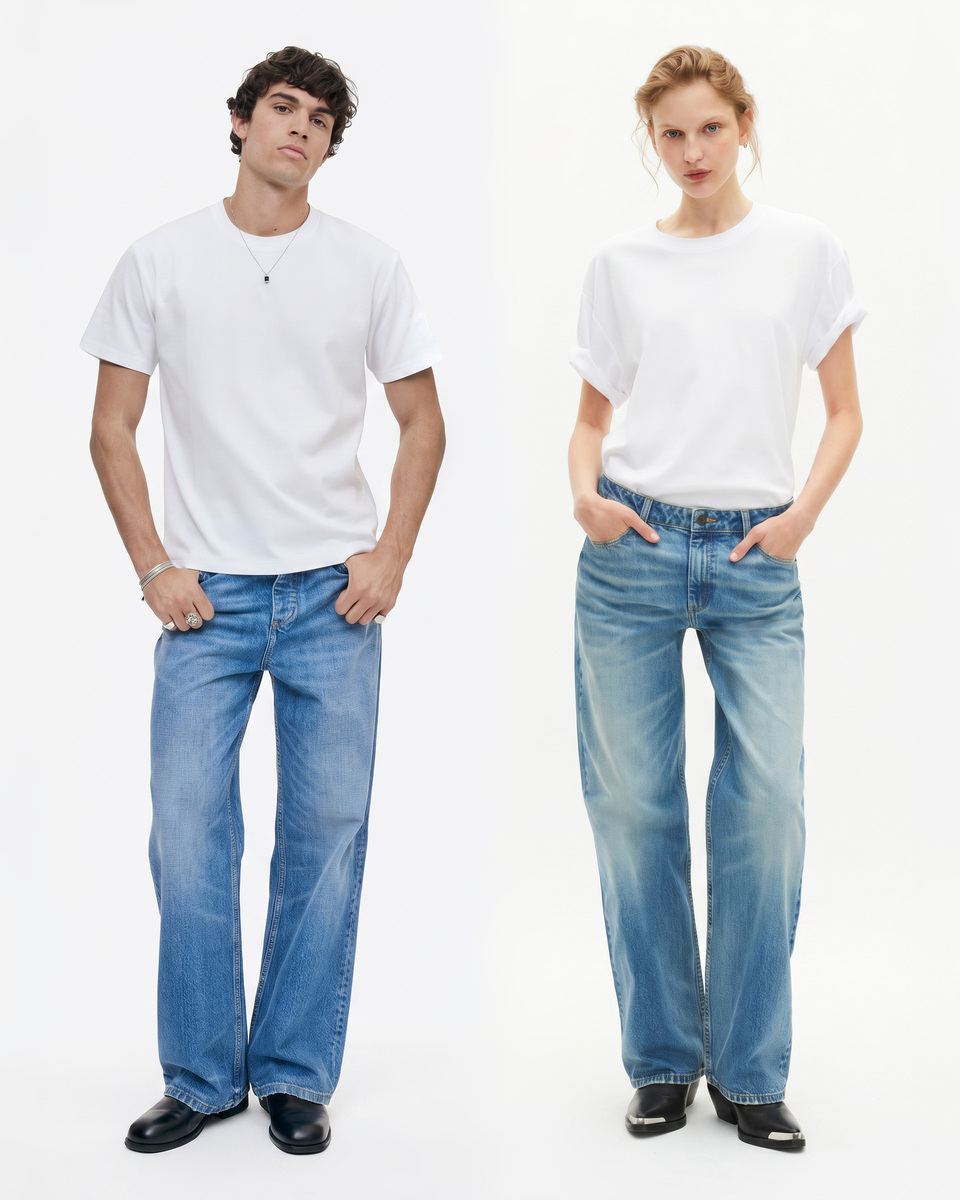 Mixed T-shirt, straight, plain white