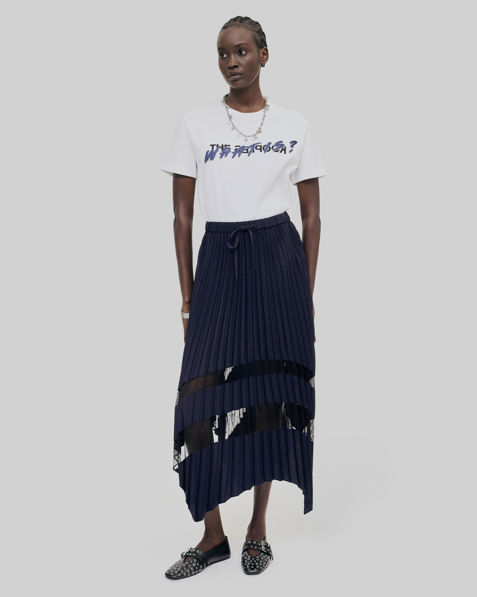 White What Is denim patch t-shirt