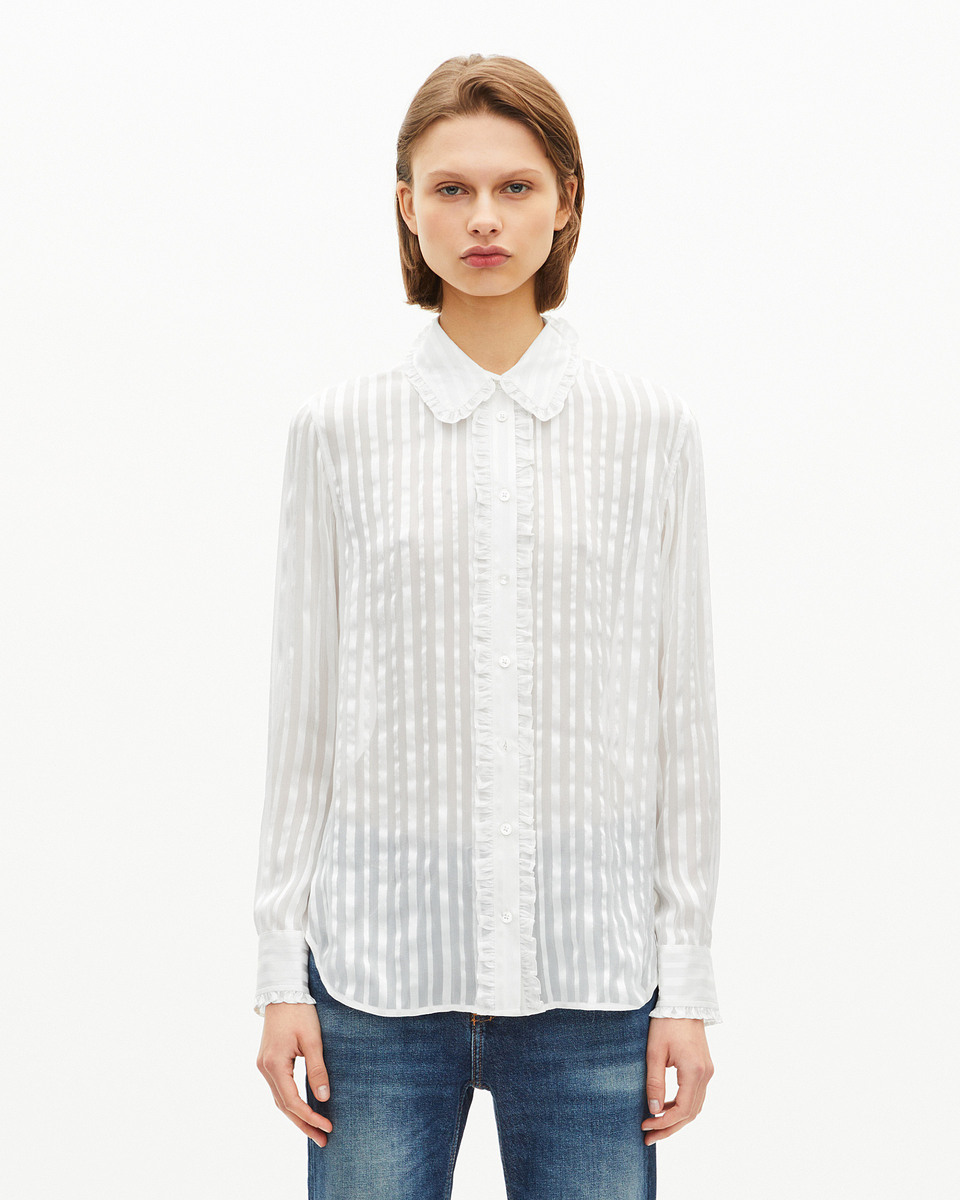 White silk ruffled shirt