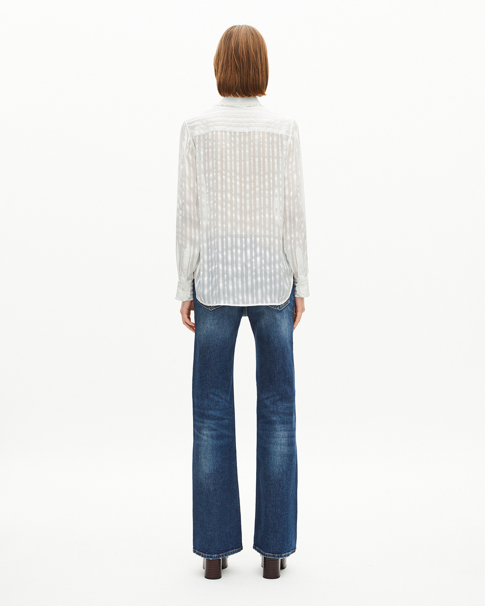 White silk ruffled shirt