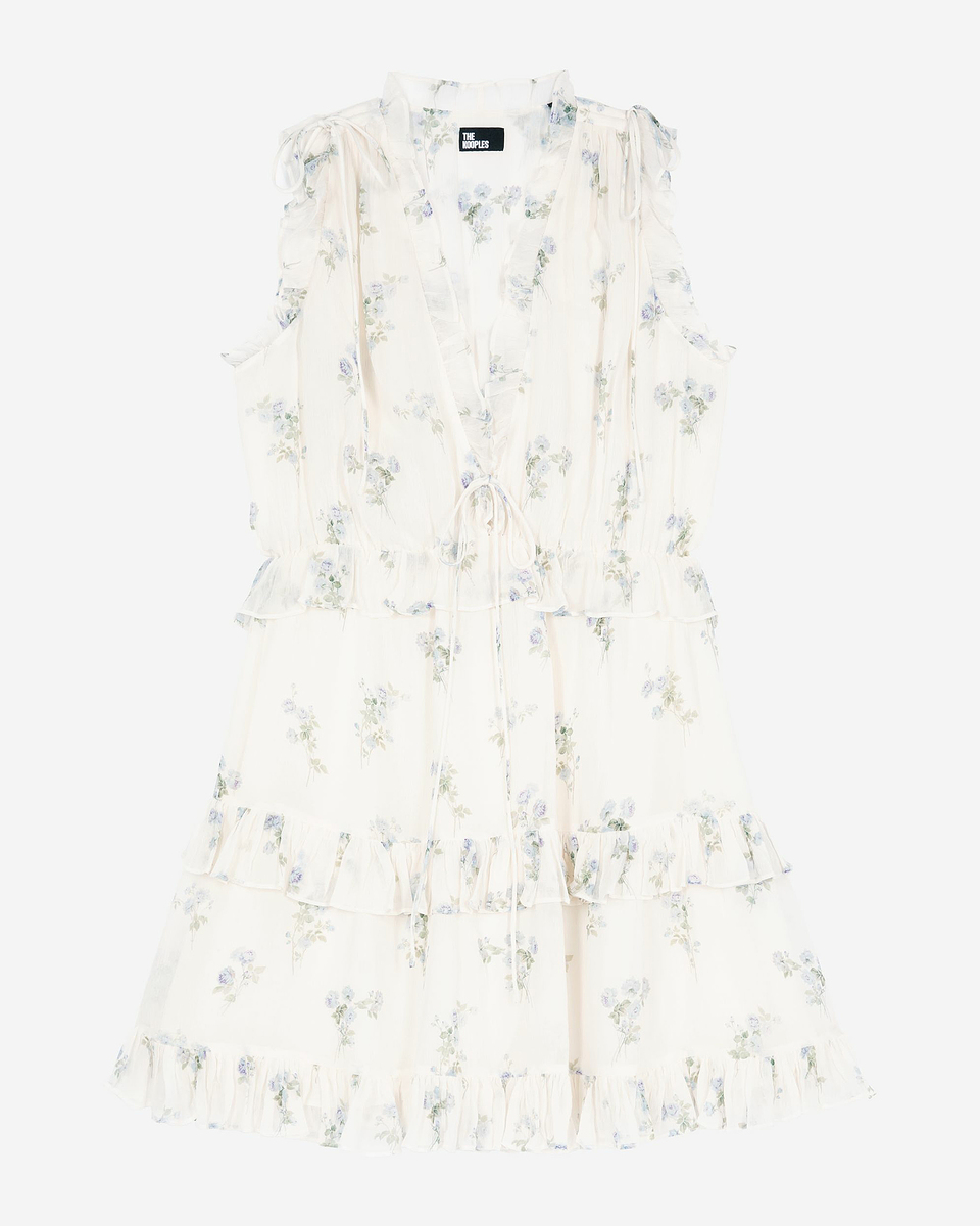 White floral print short dress with ruffles