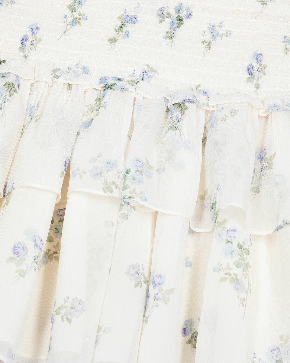White floral print short skirt with ruffles