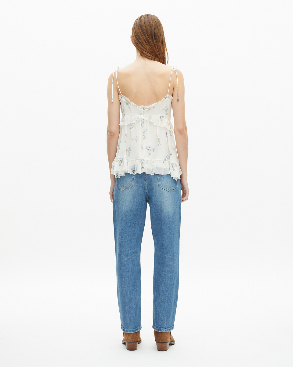 White floral ruffle top