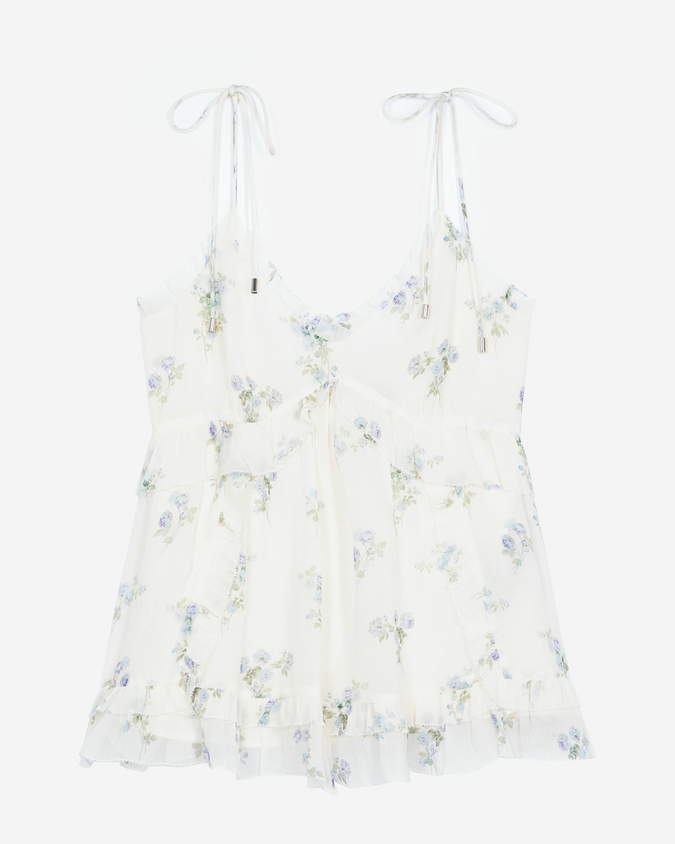 White floral ruffle top