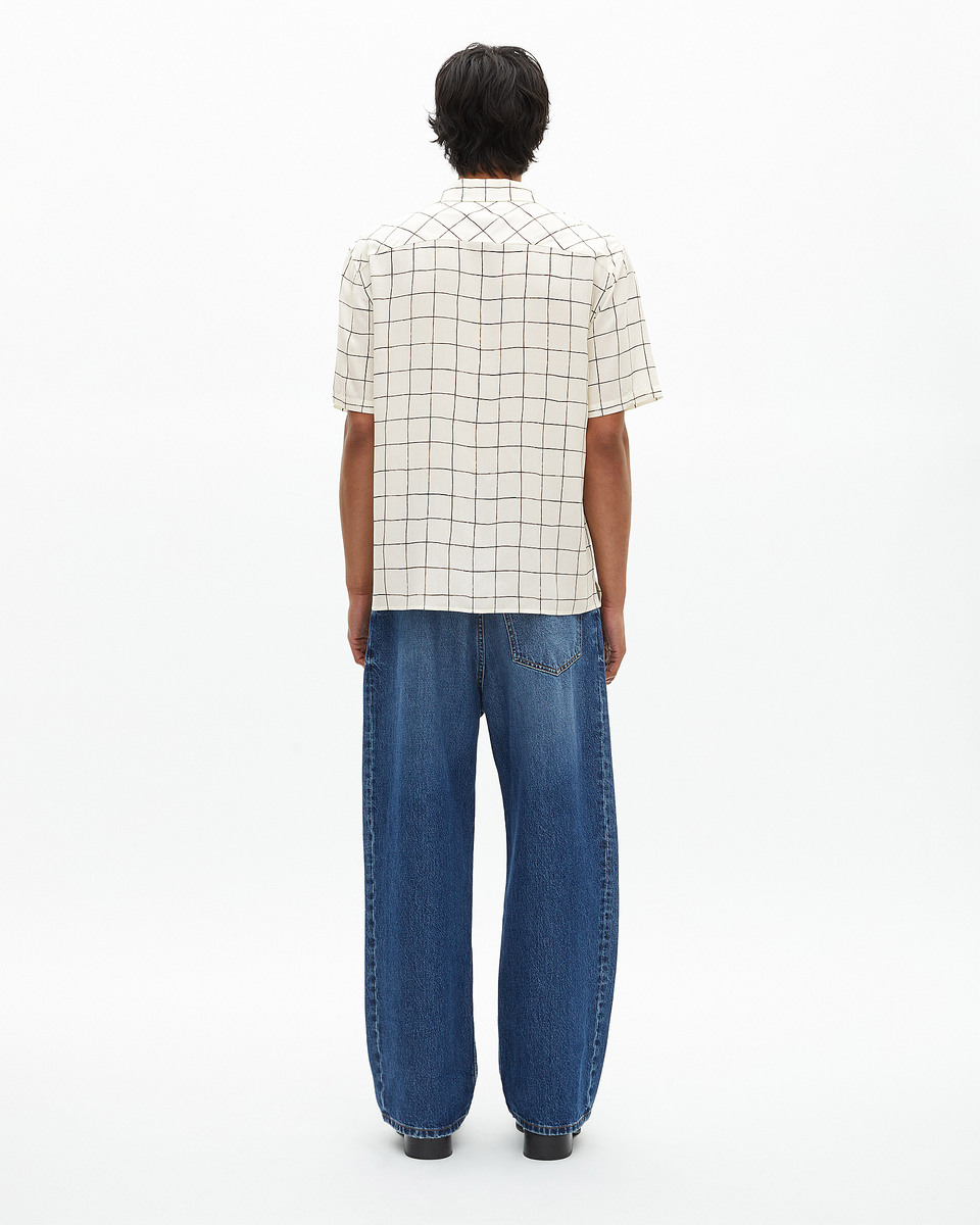 Short-sleeved plaid shirt, ecru